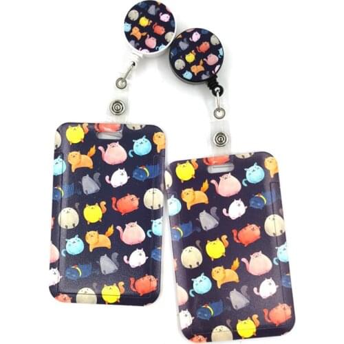 Cartoon Colorful Cats Card Holder Women Men Business Lanyard Badge Card Case Women Card Cover Lanyard ID Name Card Holder Bags