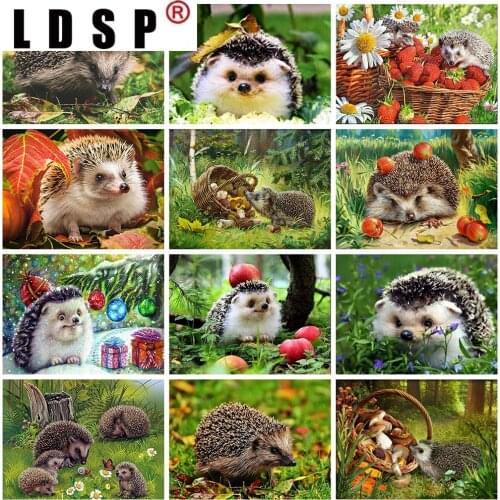 LDSP 5D DIY Diamond Painting Hedgehog Rhinestone Pictures Animals Diamond Embroidery Cross Stitch Kit Mosaic Art Wall Home Decor