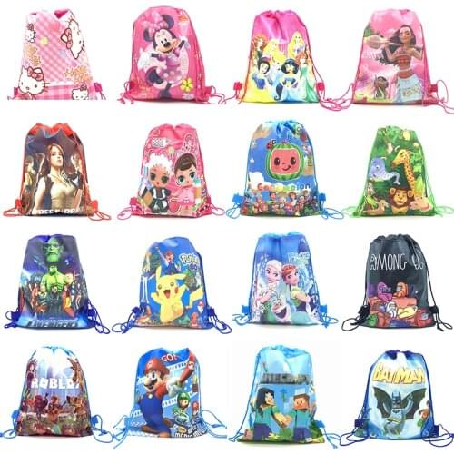 1pcs Cartoon Mickey Mouse Non-woven Fabrics Drawstring Backpack Schoolbag Shopping Bag Storage Bag Birthday Party Decor