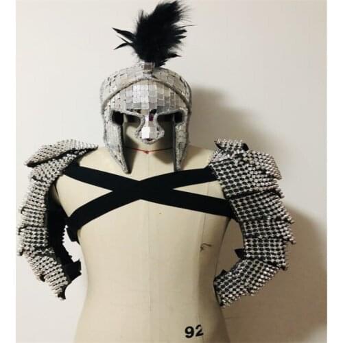 P71 Party armor suit dj robot men suit stage performance mirror outfits ballroom dance costumes helmet dress feather clothes dj