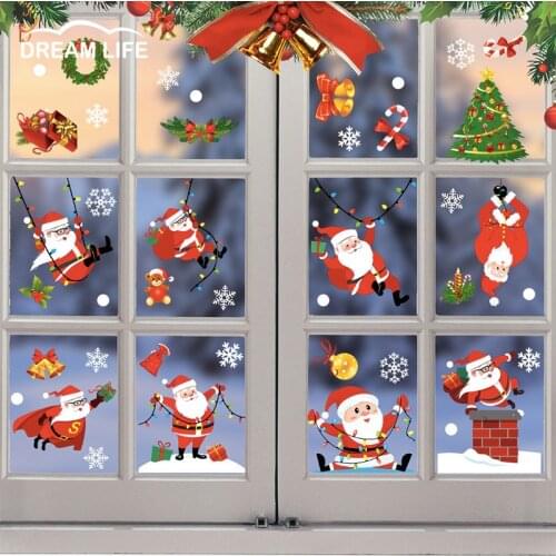 Christmas Stickers Decoration Christmas Tree Santa Claus Snowman Snowflake Home Room Windows Door Car Festival Decor