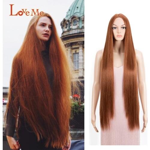 LOVE ME Synthetic High Resistance Fiber Wig 38 Inch Super Long Straight Black Color Fake Hair Wig Synthetic Cosplay Wigs