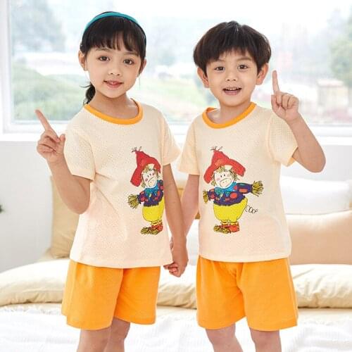 New Boys Girls Clothes Short Sleeves Clothing Sets 2021 Summer Kids Pyjamas Suit 100% Cotton Sleepwear Breathable Home Clothes