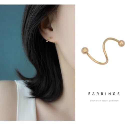 Real. Authentic 925 Sterling silver Lucky Double Ball Twisted Screw Back ear Bones Earrings Fine jEWELRY CE56