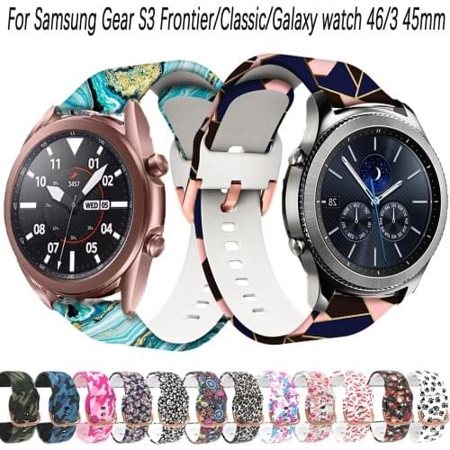 22mm watch strap For Samsung Galaxy Watch 3 45/46mm/S3 Frontier Classic Sport Printed silicone bracelet Replacement Easy install