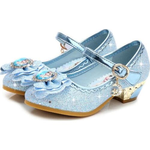 Children Leather Elsa Sandals Child High Heels Girls Princess Summer Anna Shoes Chaussure Enfants Sandals Party Shoes eu 24-36