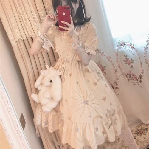 Sexy Lolita Mesh Fairy Dress School Student Lace Floral Dress Japanese Kawaii High Waist Gothic Lolita Victorian Dress