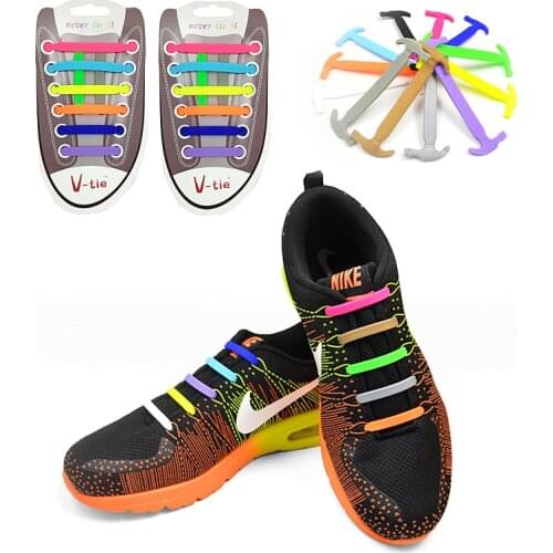 INCHENG 16PCS/Lot Silicone Elastic Shoelaces Lazy No Tie Shoelace Lacing Kids Adult Sneakers Quick Shoe Lace Elastic Silicone