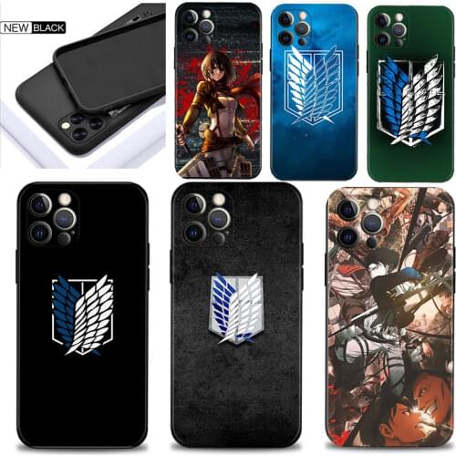 Silicone Soft Cover For Apple iPhone 11 Pro Max 12 Mini XR XS X 8 7 6S 6 SE 2020 Black Case TPU Fundas Attack On Titan Logo