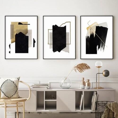 Modern Golden Black Pattern Wall Art Abstract Geometric Canvas Painting Nordic Poster and Print Picture Living Room Home Decor