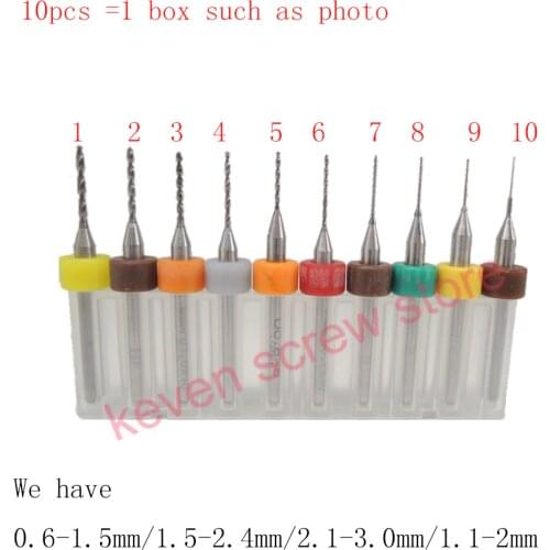 10pcs/Set 0.6-1.5/1.5-2.4/2.1-3.0/1.1-2mm Hard Alloy PCB Print Circuit Board Carbide Micro Drill Bits Tool for SMT CNC