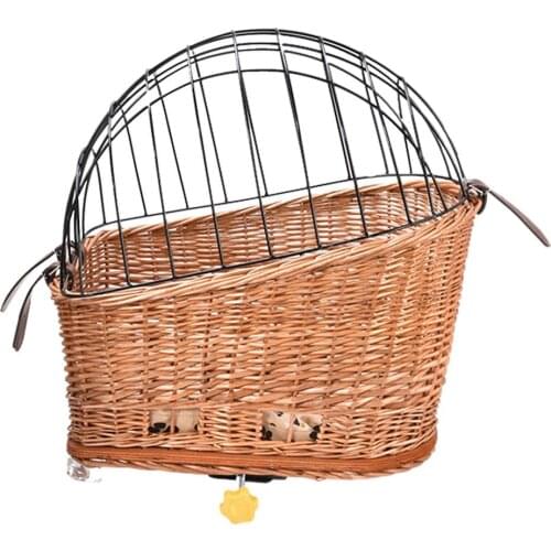Dog Bicycle Basket Bike Basket Rear Mount Willow Willow Bicycle Basket Small Pet Cat Dog Cage Carrier for Bikes