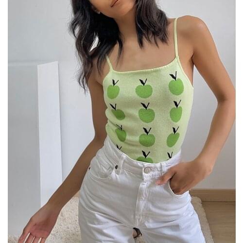 Green Apple Jacquard Knit Camisole 2021 summer 2021 new style outside wear beautiful back short style midriff top