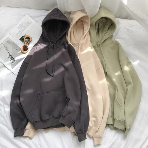 Women Solid Winter Hoodies 13 Colors Warm Oversized Plus Velet Woman Sweatshirts Harajuku Hooded Thicken Female Hoody Tops