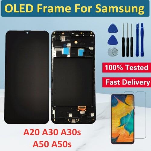 OLED LCD For Samsung Galaxy A30 A30S A20 LCD Display Touch Panel Digitizer For Samsung A50 A50S A505 LCD Replacement Frame