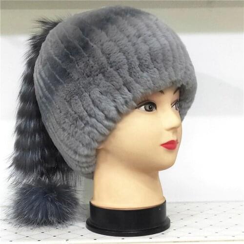 2020 Winters Fur Hat Real Rabbit Fur Head Cap Silver Fox Fur Lining Velvet Knit Hat Cotton Lining Russian Leather hat