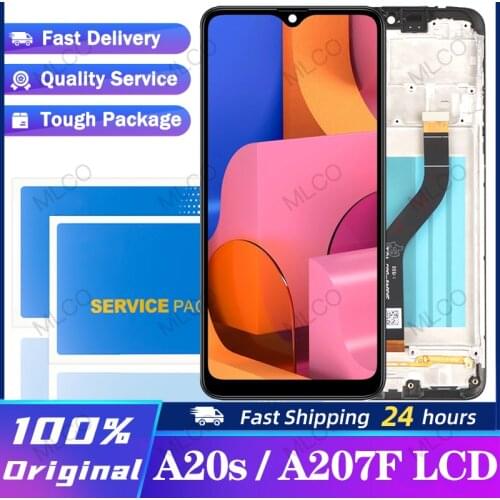 Original 6.5'' Display With Frame for SAMSUNG Galaxy A20s LCD Touch Screen Digitizer Assembly SM-A207F SM-A207G Repair Parts
