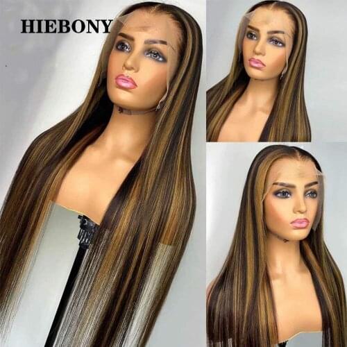 1B27 Highlight Straight Lace Front Human Hair Wigs with Baby Hair Brazilian Hair 13x6 Highlight Lace Front Wigs Bleached Knots