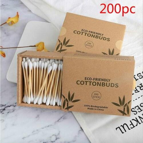 200pc Double Head Cotton Swab Bamboo Cotton Swab Wood Sticks Disposable Buds Cotton For Beauty Makeup Nose Ears Cleaning