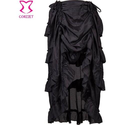 2017 Summer NEW Front Adjustable Ruffled Chiffon Retro Victorian Skirt Women Gothic Skirts Matching Steampunk Corset Skirt Black