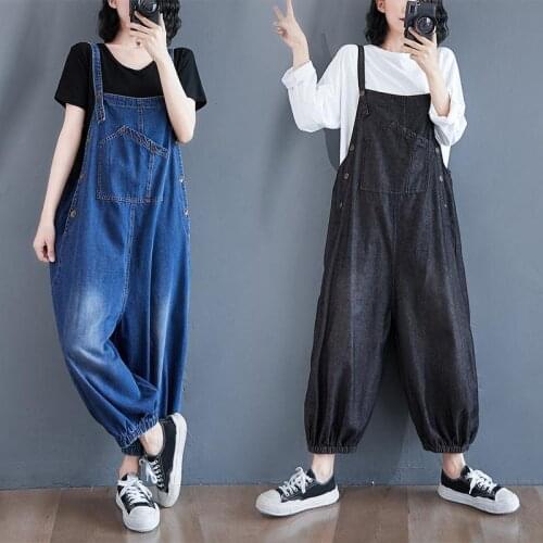 2021 Fashion Streetwear New Look Thin Korean Denim Overalls Women Loose Strap Jeans Casual Nine-poin Jumpsuit Bib Bloomers Pants