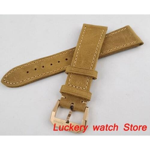 22mm brown Leather strap stainless steel bucklefit mens watch-BD06