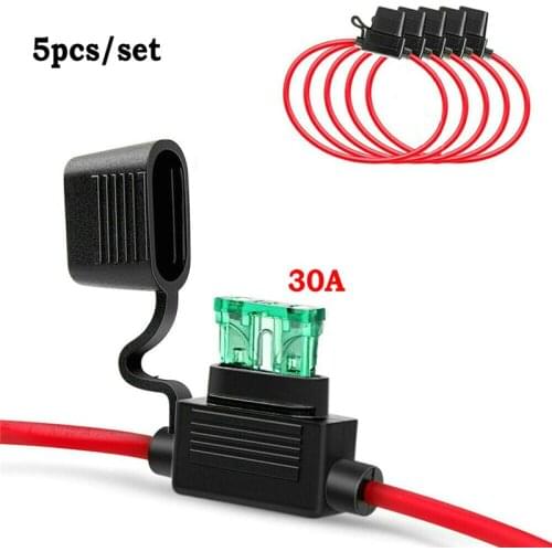 5Pcs 12 Gauge ATC In-Line Blade Medium Fuse Holder Copper Wire ProtectionWaterproof Medium Fuse Holders Regular Car Fuse