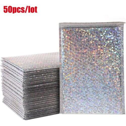 50pcs/lot Laser Silver Mailing Envelope Bags Waterproof Courier Bags Bubble Mailers Padded Bubble Envelopes Bag