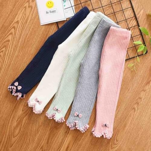 Bowknot Girls Pencil Pant 2019 Autumn Winter Kids Korean Knitted Leggings Solid Color Legging Baby Toddler Girl Leggings