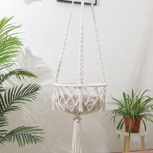 Boho Macrame Pet Swing Cage Handmade Cat Dog Plant Holder Support Nordic House Hanging Sleep Chair Seats Four Seasons Available
