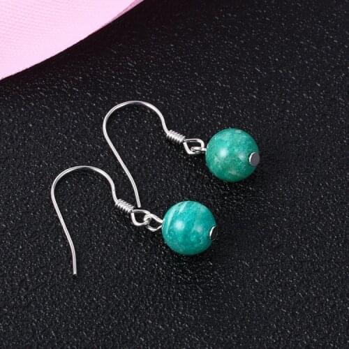 BOROSA Elegant Natural Green Stone Earring Silver Color High Quality Round Stone Beads Earring Jewelry for Women WX1708