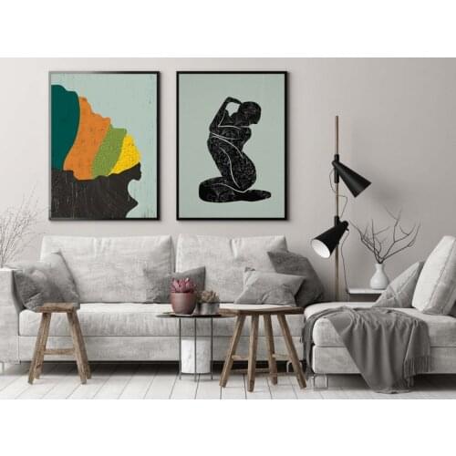 Black Woman Art, Female Portrait Wall Art Picture Canvas Poster Nursery Print Minimalist Painting Decor No Frame