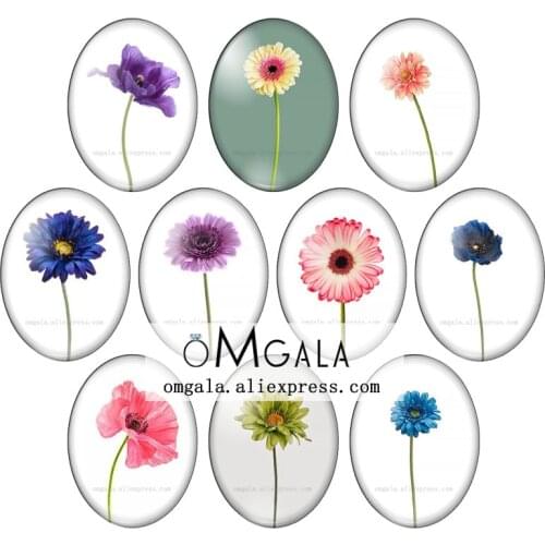 Watercolor Flowers Art Paintings 10pcs mixed 13x18mm/18x25mm/30x40mm Oval photo glass cabochon demo flat back Making findings