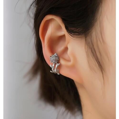 Cxwind New Arrival Zircon Rose Flower Ear Cuff Stackable C Shaped Ear Clips No Pierced Cartilage Earring for Women Earcuffs