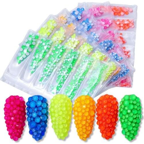 1Pack Mix Size SS6-SS20 Crystal Fluorescence Nail Art Glitter Gem Non Hotfix Flatback Rhinestone 3D Nail Art Decoration Accessor