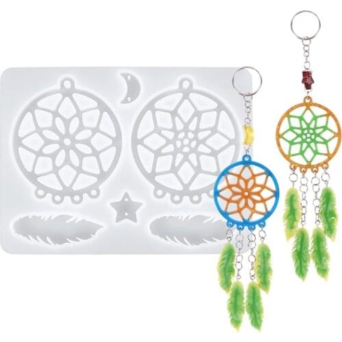 Dream Catcher Resin Mold Epoxy Dream Catcher Keychain Mold Silicone Keychain Pendant Mold Feather Mold for Diy Crafts