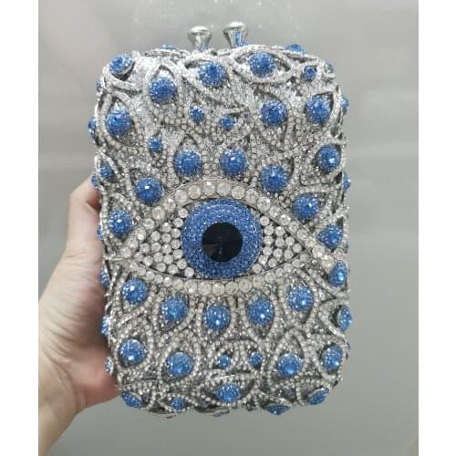 Eye Blue Silver Gold Purple Diamond Woman Cocktail Banquet Handbag Ladies Womens Crystal Party Prom Evening Clutch Bag Wallets