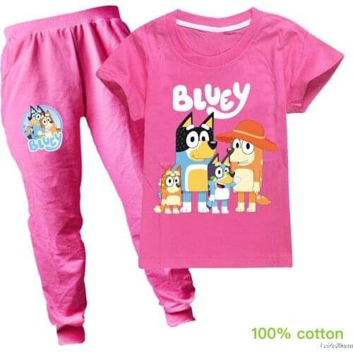 Bingo bluey Cartoon Kids Clothes Boys And Girls Cotton T-shirts pants Children Fashion Clothing Summer Tops Casual Tees