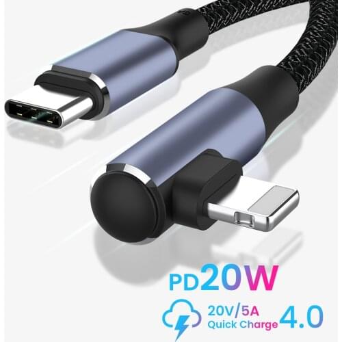 3A USB C Data Cable 0.5/1/2m Type C To 8 Pin Kable For iPhone Charger 90 Degree PD20W Fast Charging Cord For Macbook iPhone 12
