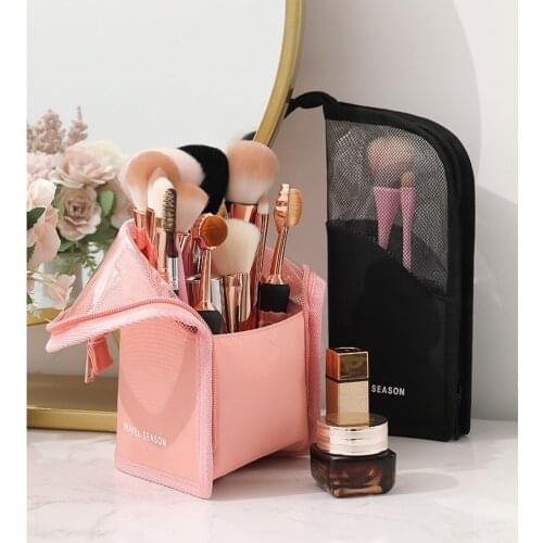 2021 Brand New Travel Cosmetic Bag Portable Sheer Mesh Patchwork Toiletry Bag Makeup Tool Storage Pouch with Handle