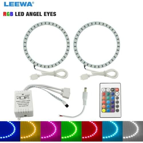 LEEWA 2X110mm Car RGB Multi-Color LED Angel Eyes Halo Ring Lighting Kit Wireless Remote Control For Volvo C30 2008 #CA2635
