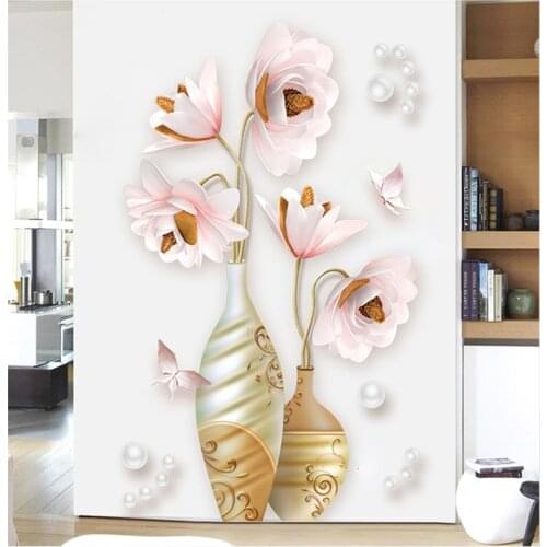 New Vase Wall Sticker 3D Self Adhesive Wallpaper Flower Teenager VSCO Girl Room Decoration Aesthetic for Living Room Bedroom Art