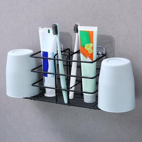 Punch-Free Paste Type Wall-Mounted Metal Toothbrush And Toothpaste Holder Bathroom Gargle Cup Drain Storage Rack