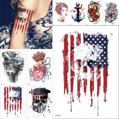 New Waterproof Temporary Tattoo Sticker American flag with skull joker clown pattern tattoo Water Transfer body art fake tattoo
