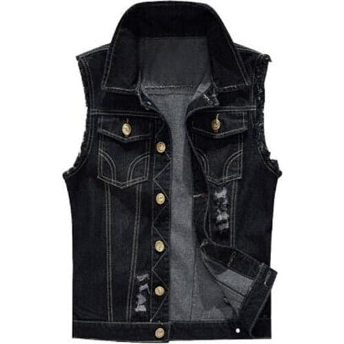 New Slim Male Jeans Sleeveless Jacket Vest Men Plus Size S-6XL Black Denim Jeans Vest Male Cowboy Outdoors Waistcoat Mens Jacket