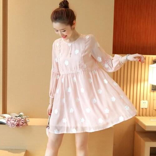 New Spring Summer Maternity Dresses Plus Size Round-neck Embroidered Pregnancy Clothing Linen Clothes for Pregnant Women