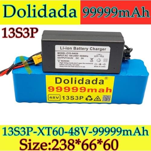 New 13s3p XT60 48V 99.999ah 1000W Li ion battery pack for 54.6V E-bike scooter with BMS + charger