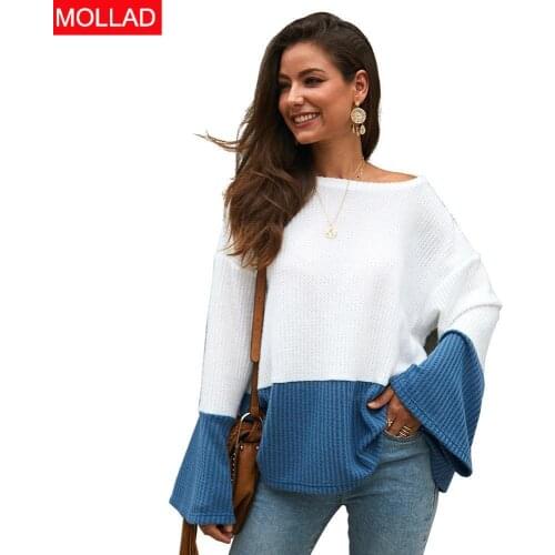 Autumn And Winter Women Knited Sweater Casual Pullovers flare sleeve Sweater