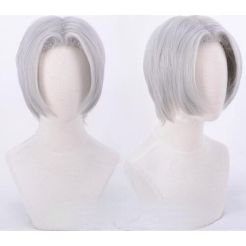 Game Hades Wig Thanatos Silver Gray Cosplay Heat Resistant Synthetic Hair Halloween Party + Free Wig Cap