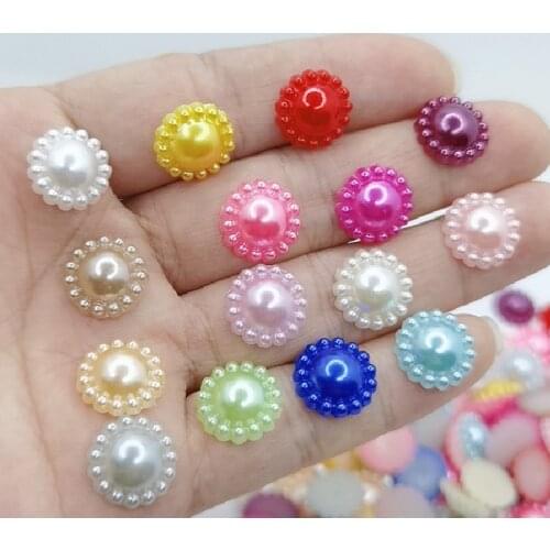 50pcs/Lot 12mm Flat Back Cabochon without hole Imatation Plastic ABS Pearl Flower for DIY Jewelry Beads & Craft Phone Decoration